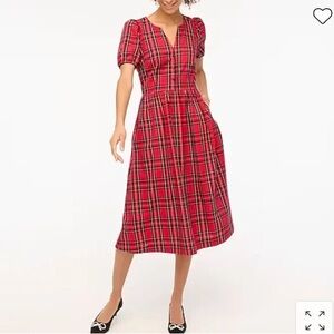 J. Crew Red Plaid Midi Dress